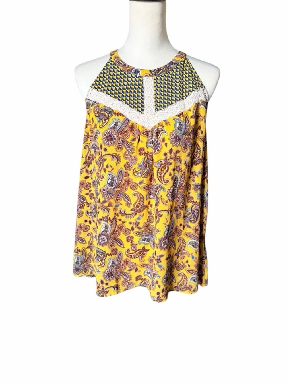 DR2 Yellow Paisley Camisole Tank Top Sleeveless Top Medium